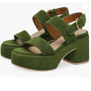 YDN Olive Green Chunky Heel Sandals